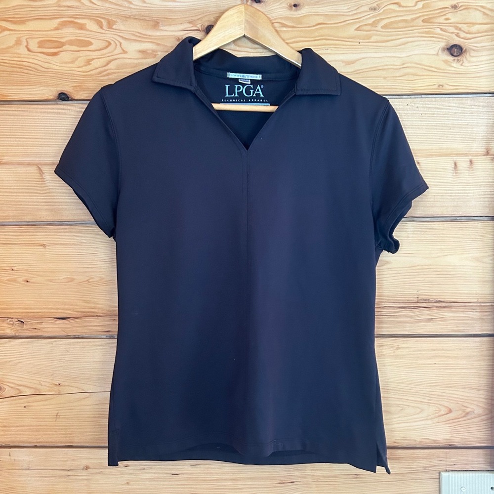 Short Sleeve Polo Shirt Women Medium Black Technical Golf Performance LPGA‎